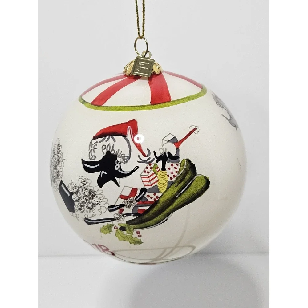 Pier 1 Li Bien Poodle Christmas Ornament Inside Reverse Painted Glass Boxed Dog